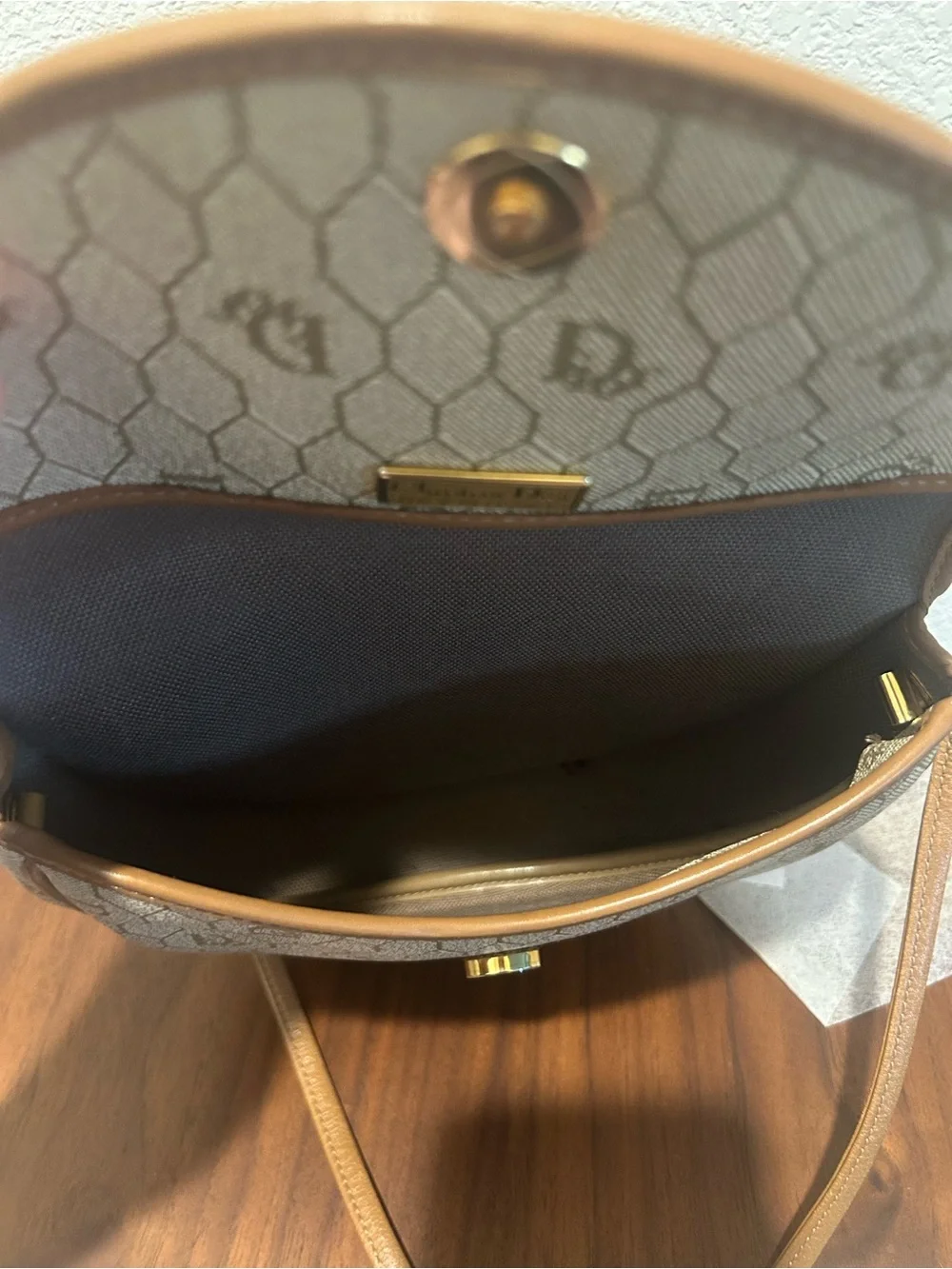 Christian Dior Honeycomb Cream and Tan Monogram Crossbody Bag